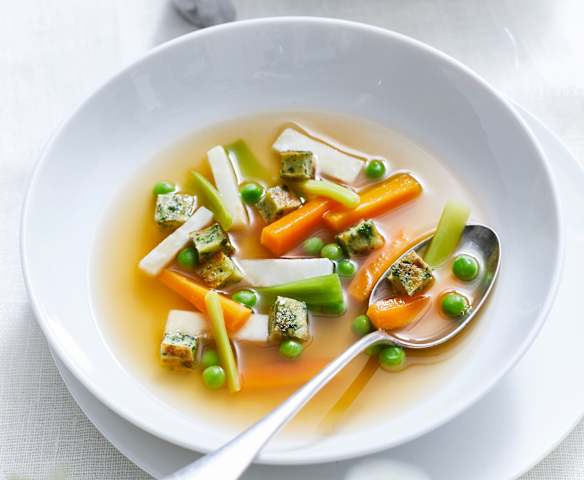 Spring Vegetable Soup with Herb Cubes