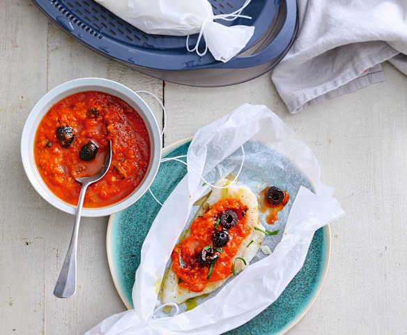 Filets de lieu noir, sauce italienne au curcuma
