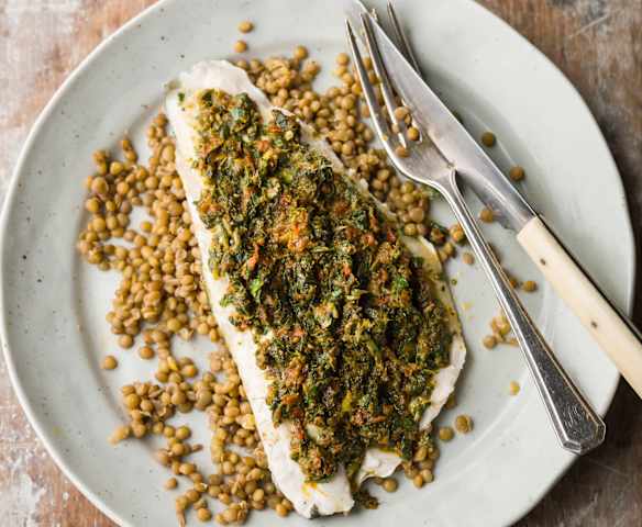 Sea Bass with Castelluccio Lentils - Spigola con lenticchie di Castelluccio Sea Bass with Castelluccio Lentils - Spigola con lenticchie di Castelluccio