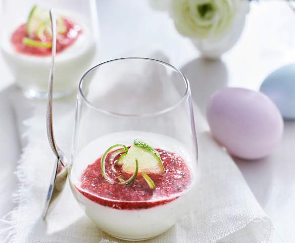 Lime Yoghurt Mousse with Strawberry Coulis