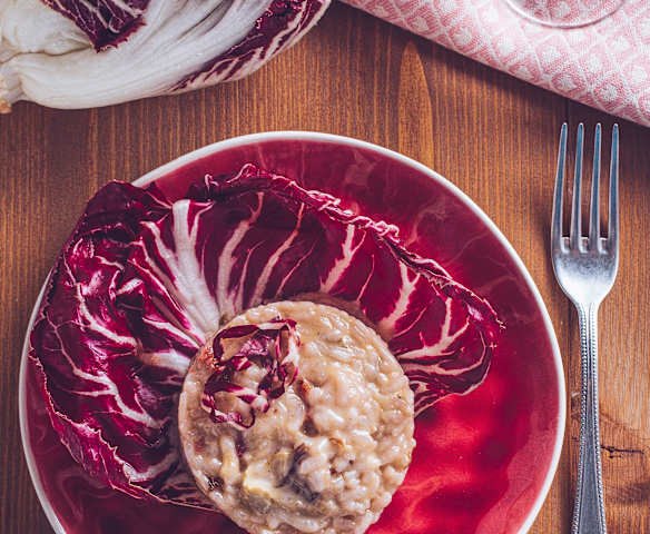 Risotto radicchio, speck e taleggio