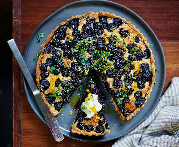 Blueberry, almond and fennel jam tart