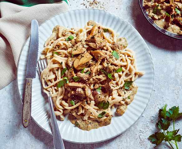 Maronenspätzle mit Pilzragout