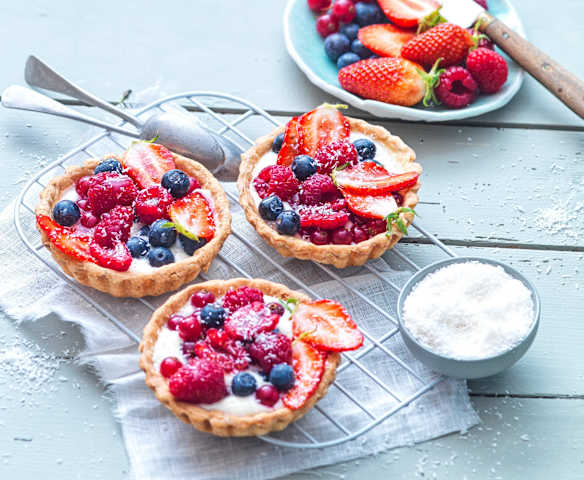 Tartelette fruits rouges, crème mascarpone-coco