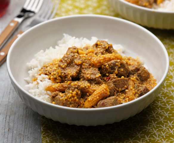 Slow-cooked Beef and Baby Corn Stew with Rice
