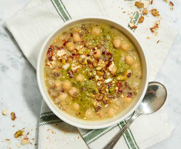 Chickpea and Lentil Soup with Dukkah