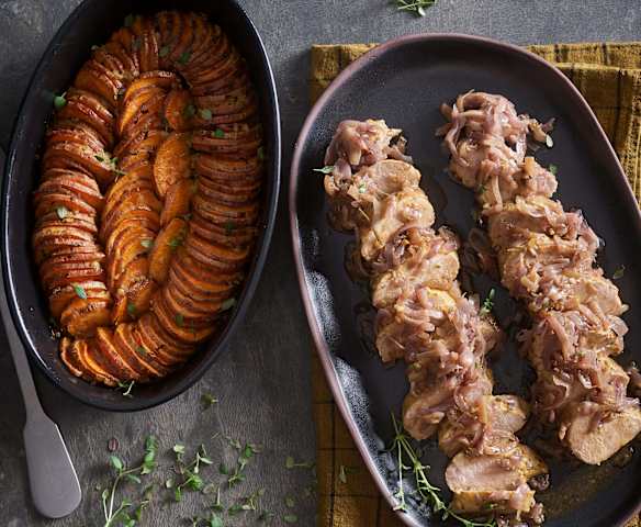 Pork Tenderloin and Roasted Sweet Potatoes with Port Sauce