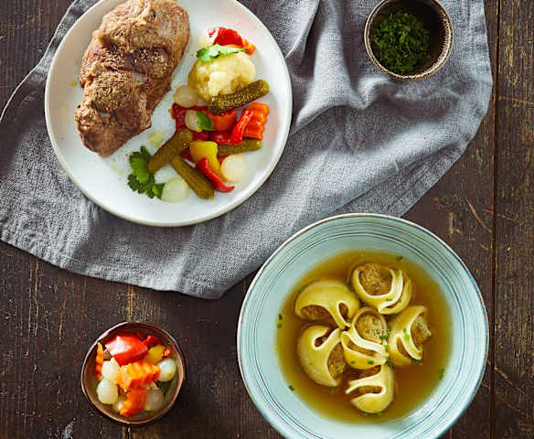 Menù: Pipe ripiene in brodo; bollito con giardiniera (Bimby Friend)