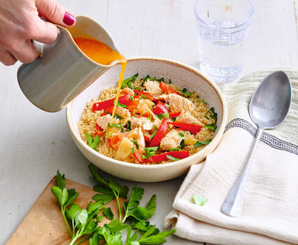 Émincé de dinde sur lit de boulgour complet