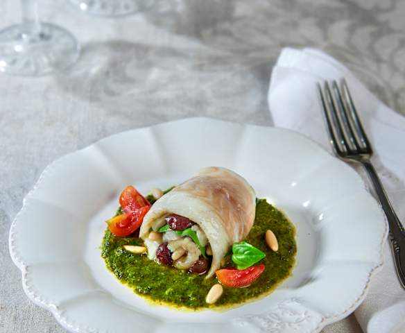 Involtini di branzino con crema di cime di rapa