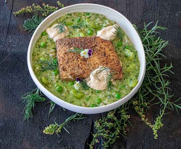Spiced swordfish with pearl barley and cardamom (Nelly Robinson) Spiced swordfish with pearl barley and cardamom (Nelly Robinson)