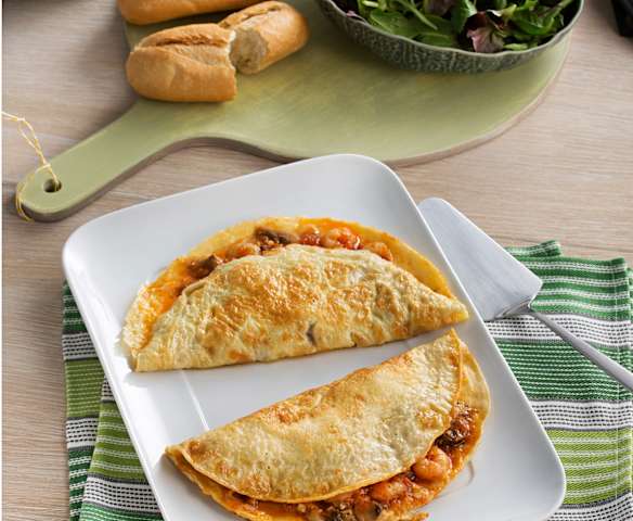 Tortillas a la francesa rellenas de pisto lucense