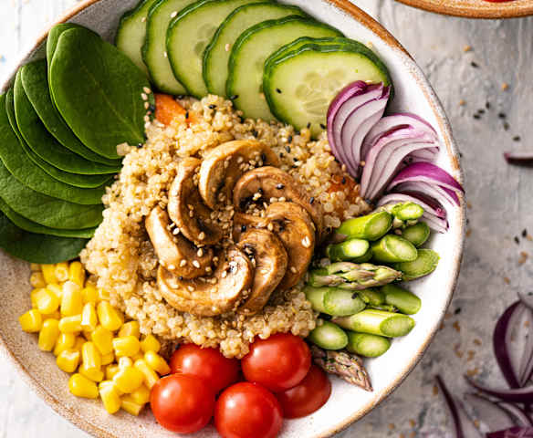 Bowl vegetariano con quinoa (Cocción de arroz)