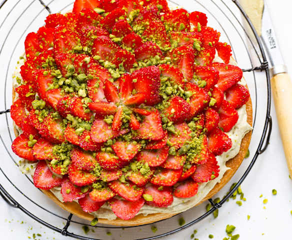 Tarte aux fraises, crème à la pistache