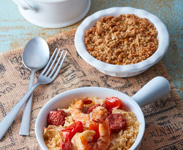 Jambalaya, Spicy Soup and Fruit Crumble