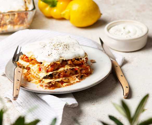 Lasaña fría de pisto y atún