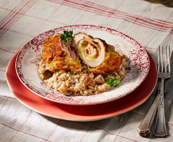 Cordon Bleu von der Hähnchenbrust mit Pilz-Risotto