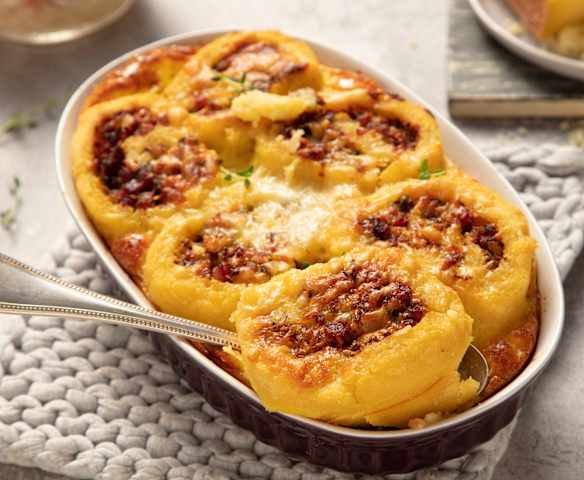 Überbackene Speckknödel