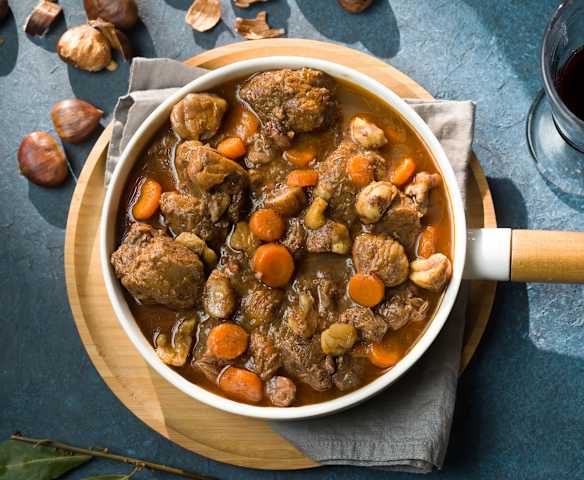 Morcillo de ternera guisado con castañas