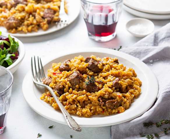 Arroz con ternera en su punto