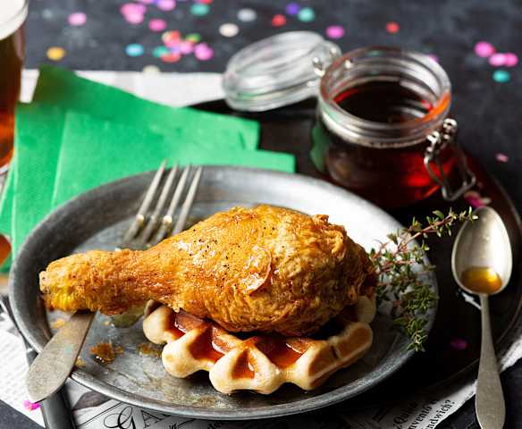 Pollo frito y gofres