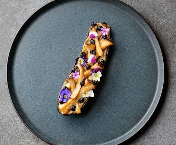 Roasted Aubergine with Oyster Mushrooms