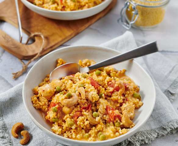 Hirsepilaw mit Hähnchen und Cherry-Tomaten