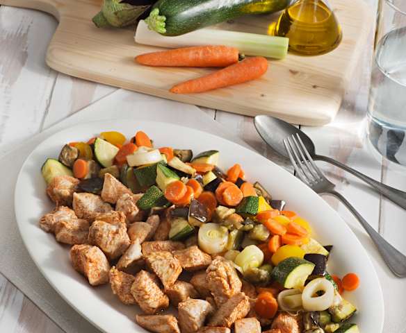Verduras y pavo al vapor