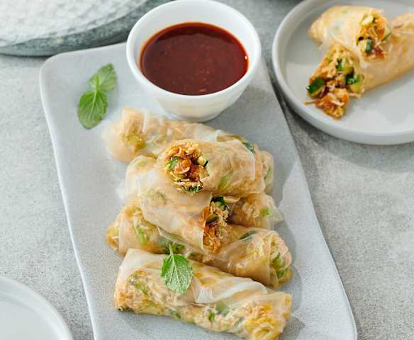 Summer Rolls mit gebratenem Hähnchen