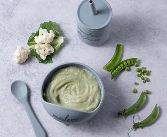 Fish, potato, cauliflower and pea purée (first foods)