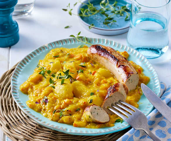 Kürbisragout mit Bratwurst