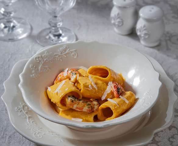 Paccheri zucca e gamberoni
