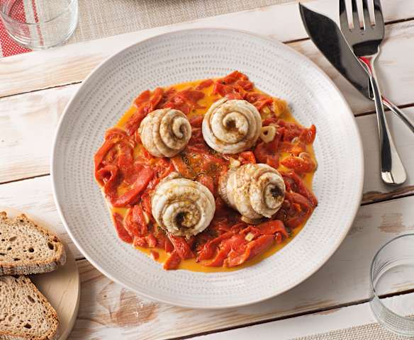 Rollitos de lenguado con piperrada