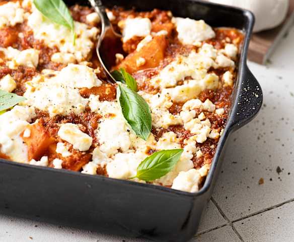 Pastel de batata con boloñesa vegetariana