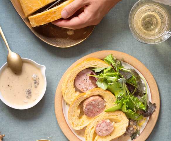 Saucisse de Morteau en brioche, infusion aux morilles