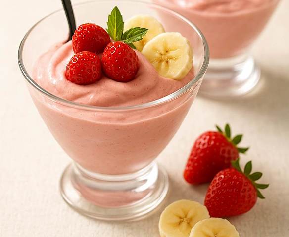 Espuma rápida de frutillas y bananas congeladas