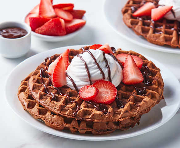 Brownie Waffles with Chocolate Sauce