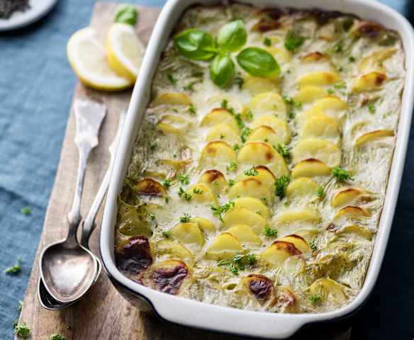Gratin de poisson et fruits de mer, béchamel végétalienne