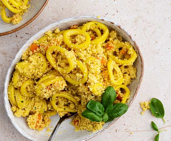 Calamares al azafrán con verduras y cuscús TM6