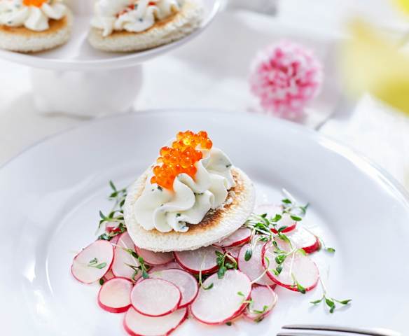 Caviar Cream Cheese with Cress and Radish Salad