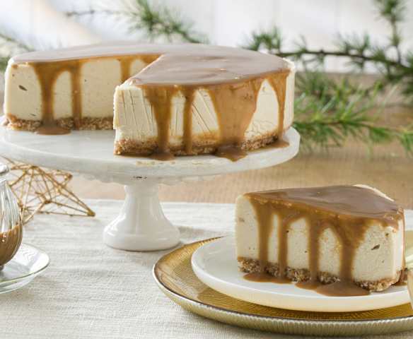 Pastel de queso vegano con caramelo salado