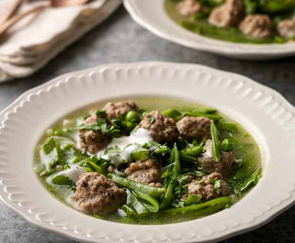 Spring Green Broth with Lamb Meatballs