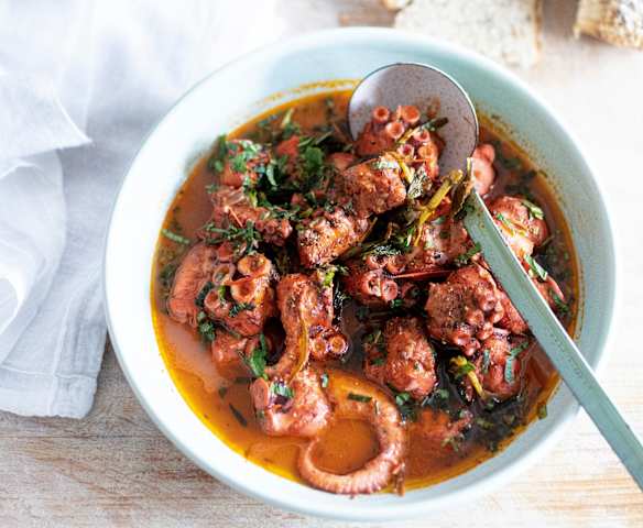 Mijoté de poulpe à la tomate et à la menthe