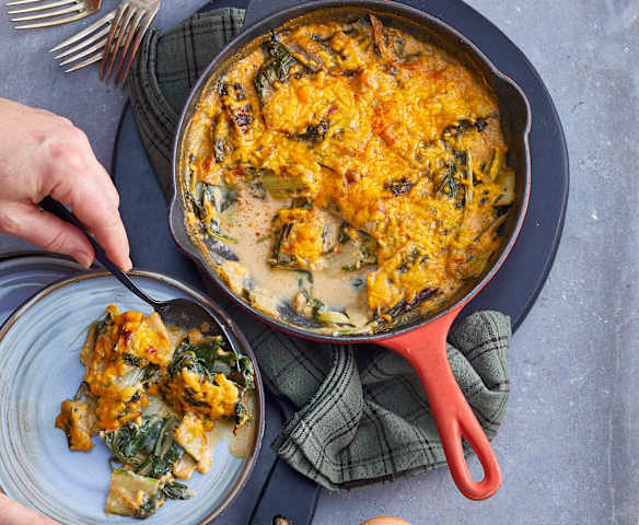 Gratin de blettes, béchamel au paprika et cheddar