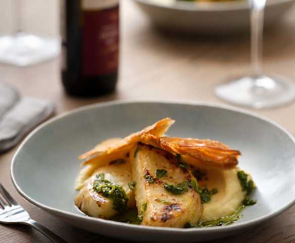 Celeriac with Chimichurri Dressing and Crispy Puff Pastry