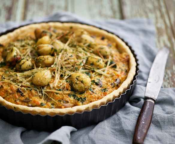 Tarte de cogumelos e castanhas