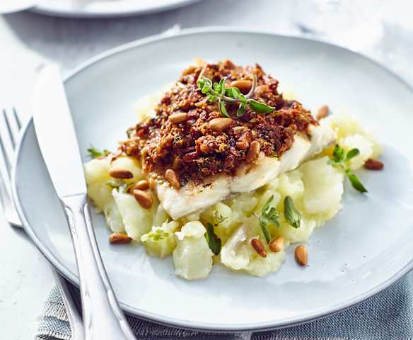 Seelachs-Tomaten-Filet mit Kartoffel-Fenchel-Stampf