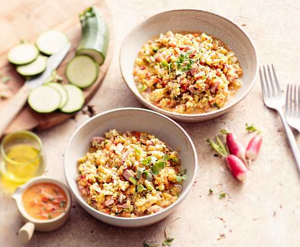 Salade de courgette, lentilles corail et radis
