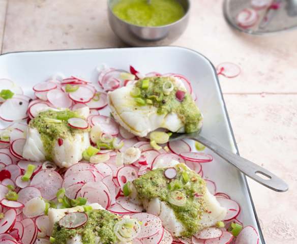 Carpaccio de rabanitos con pescado