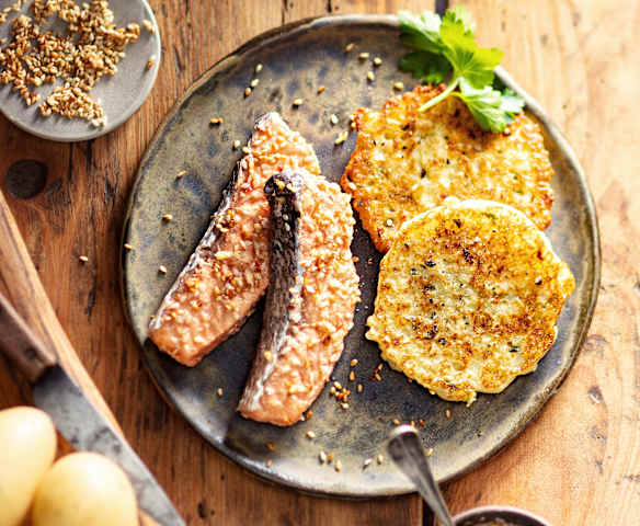 Saumon mariné sous-vide et galette de pomme de terre